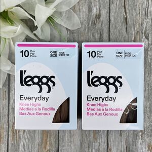 Women’s Leggs Nylon Knee Highs Stockings Sheer Toe 2, 10 Packs
